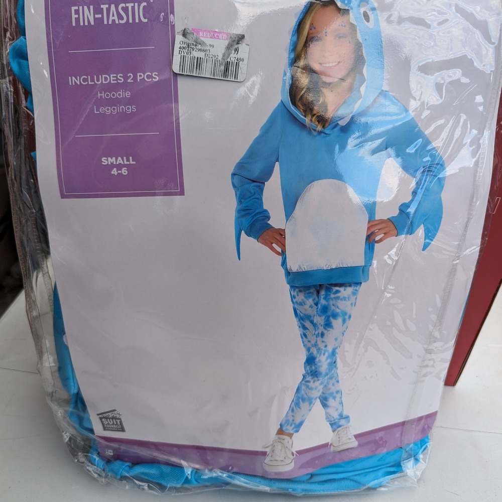 Fin-Tastic‎ Kids Costume Pajamas Shark Includes 2 Pcs Hoodie Leggings Small 4-6